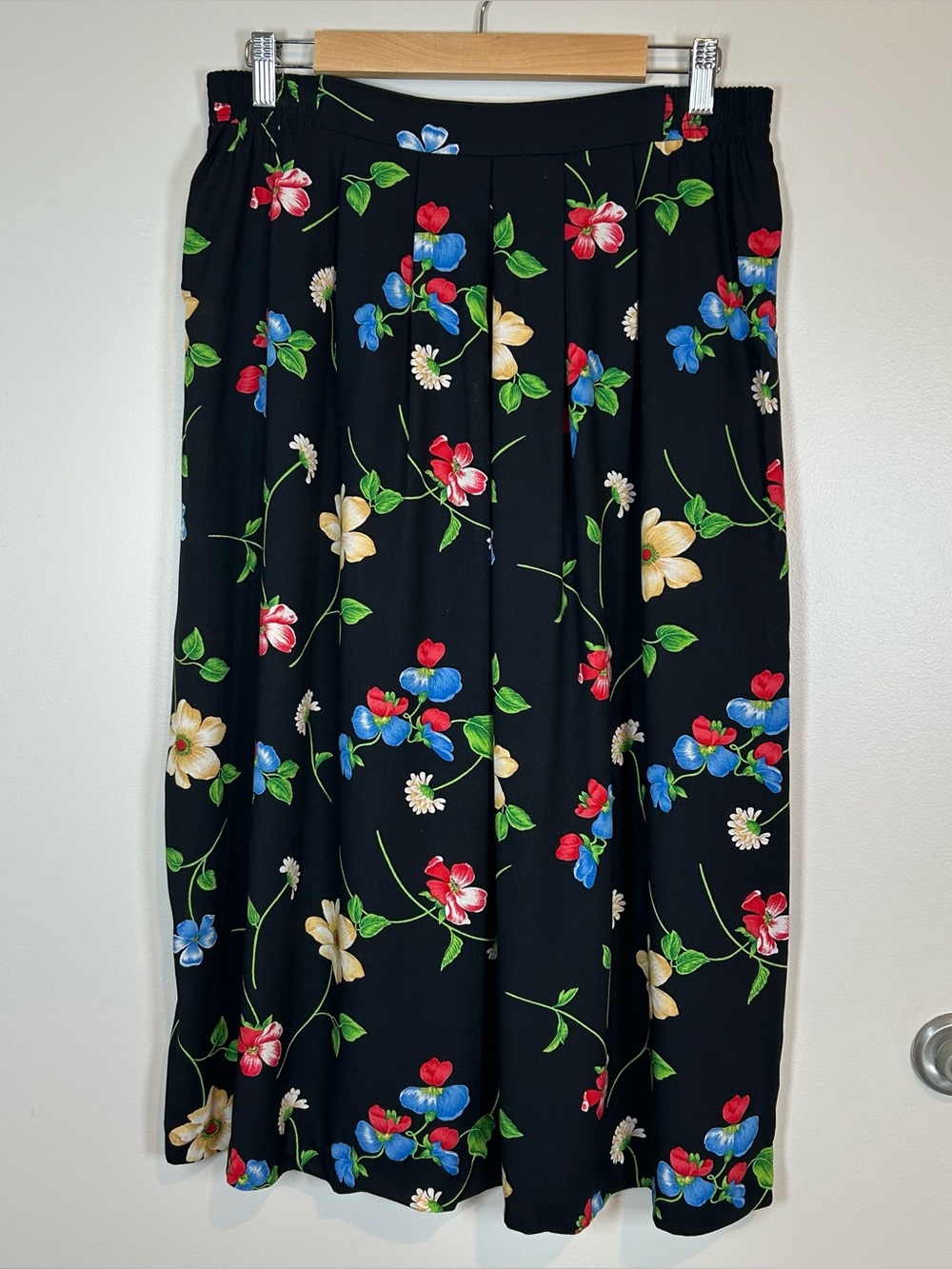 Vintage Black Multicolored Floral size 16 Cricket Lane Cottagecore Midi Skirt